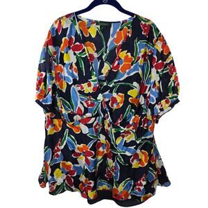Lauren by Ralph Lauren Multicolor Floral Silk Wrap Front Blouse Size 2X
